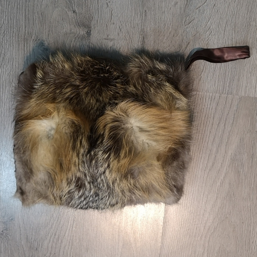 Y2K vintage authentic brown fox fur hand made, custom designed arm warmer muff
